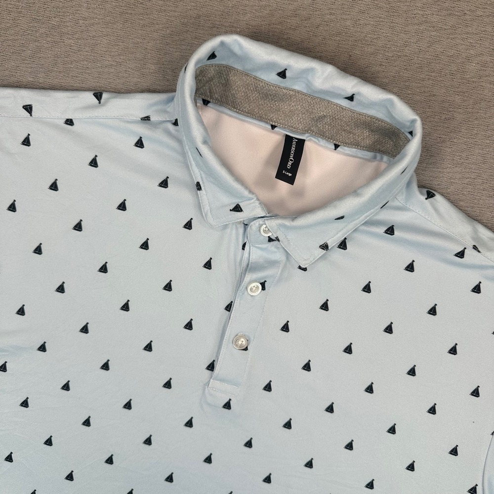 Anderson Ord Golf Polo Shirt Mens XL Light Blue Sailboat AOP Performance Stretch